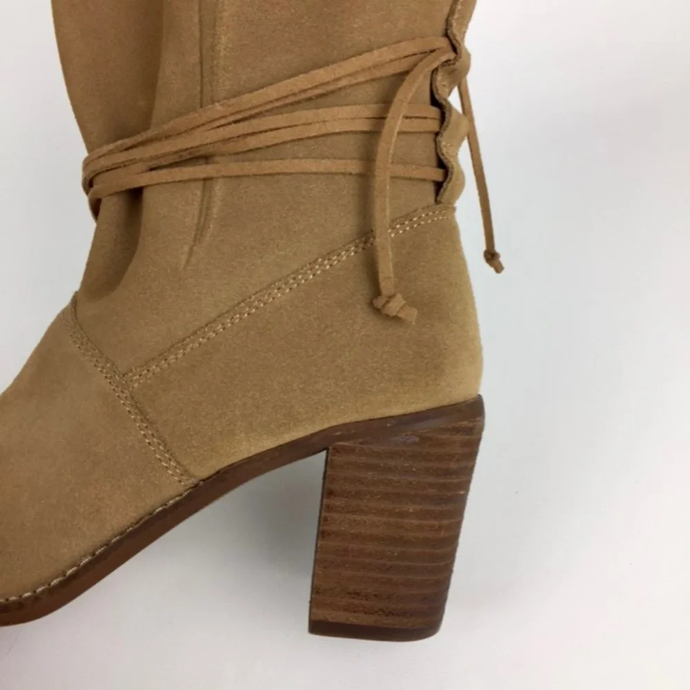 Toms Mila Toffee Suede Leather Ankle Wrap Bootie 8.5